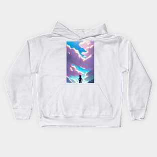 Anime Girl Pink Clouds Landscape Kids Hoodie